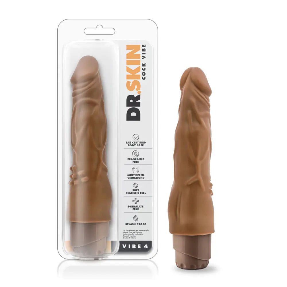 Dr. Skin - Cock Vibe 4 - 8 Inch Vibrating Cock - Mocha – body-safe materials | Fu'Cha Exotics