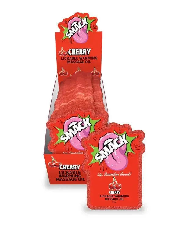 Smack Lickable Massage Oil, 3ml Pouch Display 36pc - Cherry – body-safe materials | Fu'Cha Exotics