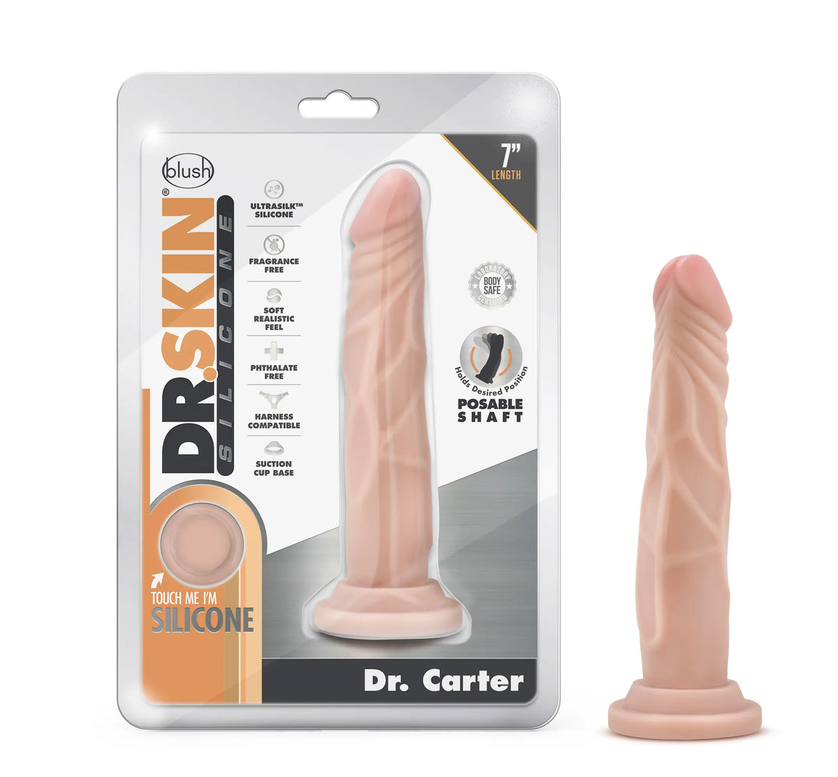 Dr. Skin Silicone - Dr. Carter - 7 Inch Dong With Suction Cup - Vanilla – body-safe materials | Fu'Cha Exotics