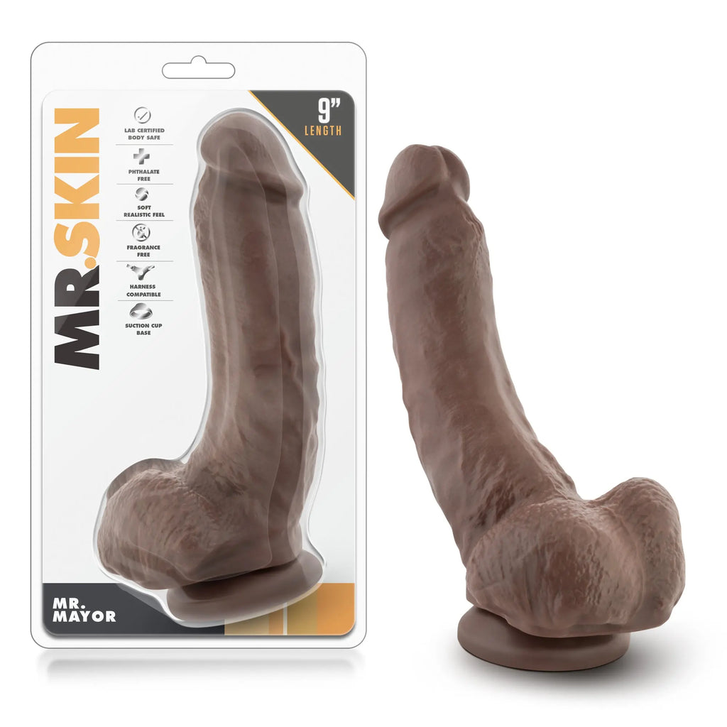 Dr. Skin - Mr. Mayor 9 Inch Dildo with Suction Cup - Chocolate – body-safe materials suction stimulation | Fu'Cha Exotics