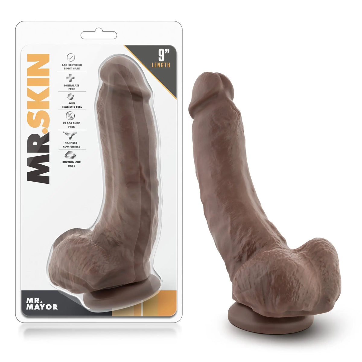 Dr. Skin - Mr. Mayor 9 Inch Dildo with Suction Cup - Chocolate – body-safe materials suction stimulation | Fu'Cha Exotics