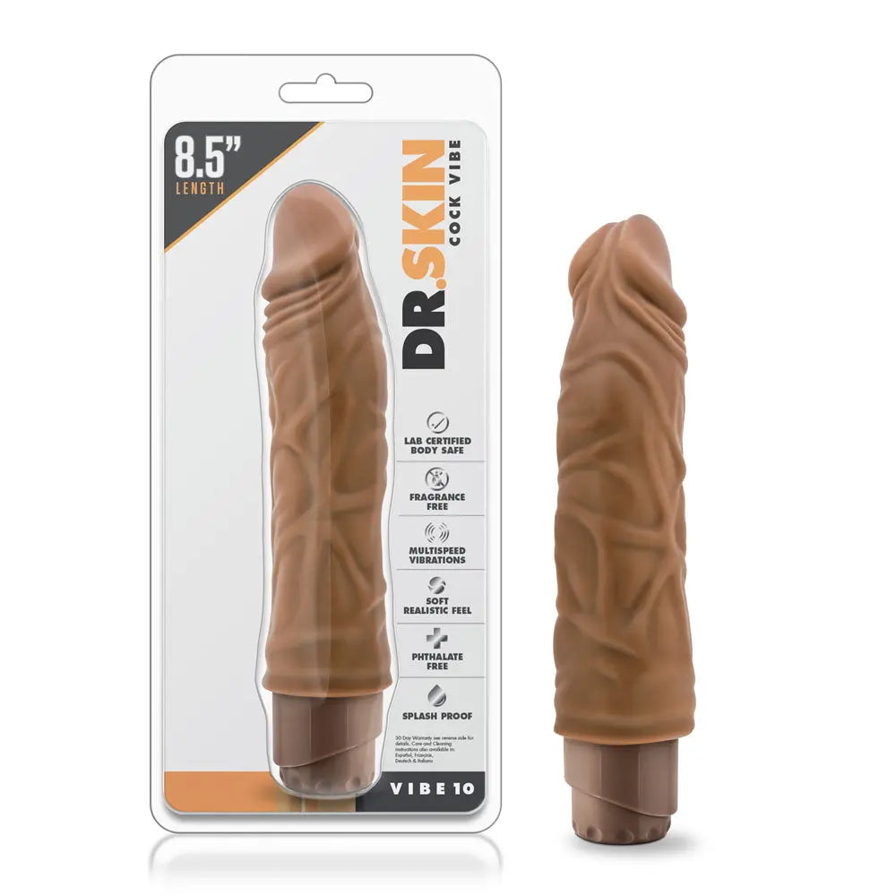 Dr. Skin - Cock Vibe 10 - 8.5 Inch Vibrating Cock - Mocha – body-safe materials fully waterproof | Fu'Cha Exotics