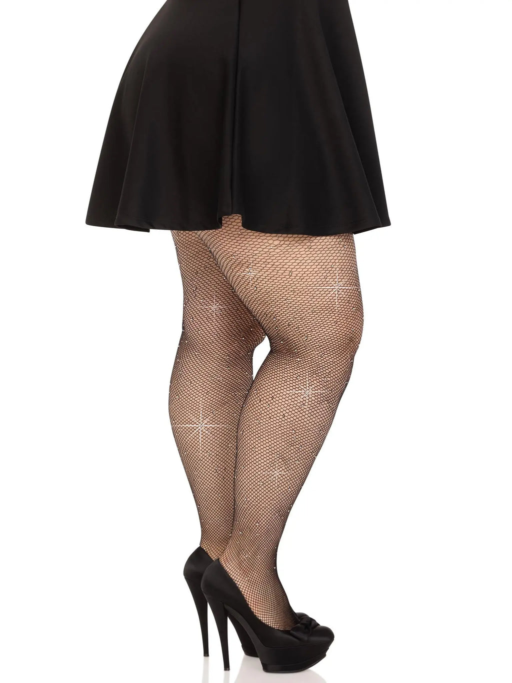 Colby Rhinestone Fishnet Tights - 1x/2x - Black – body-safe materials | Fu'Cha Exotics