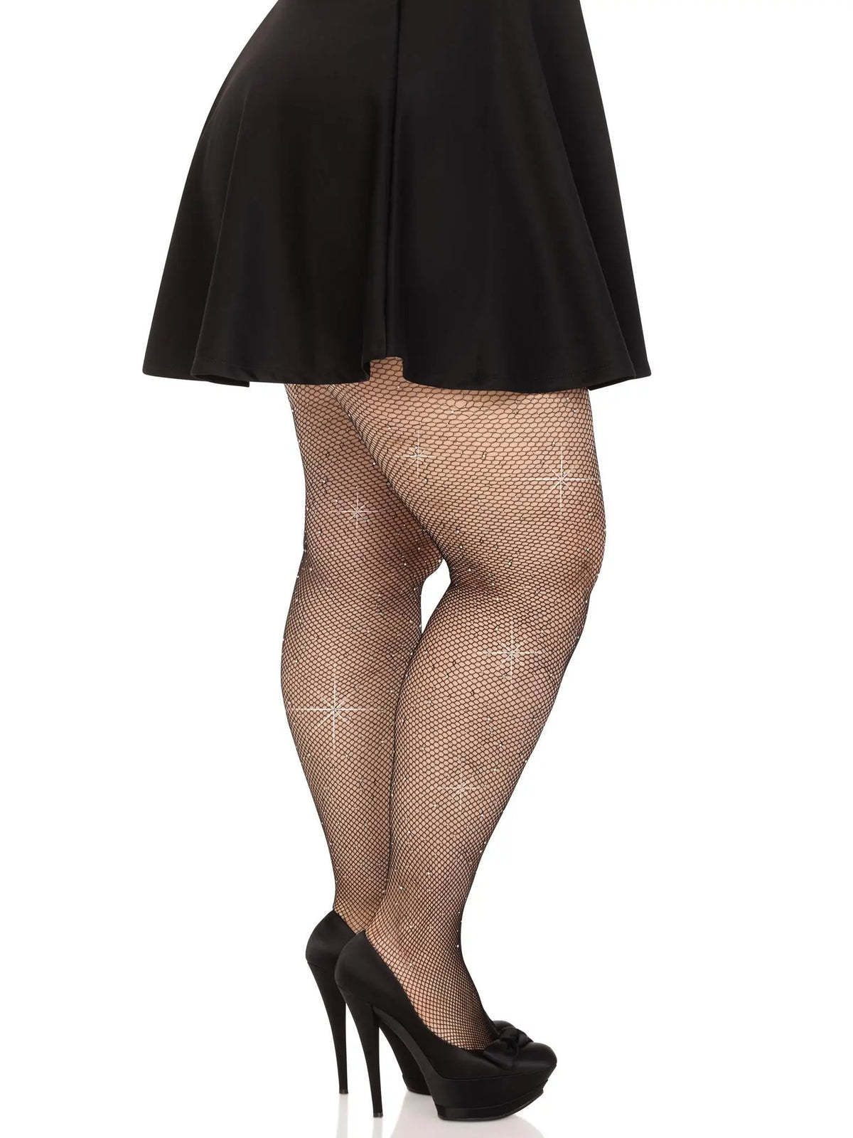 Colby Rhinestone Fishnet Tights - 1x/2x - Black – body-safe materials | Fu'Cha Exotics