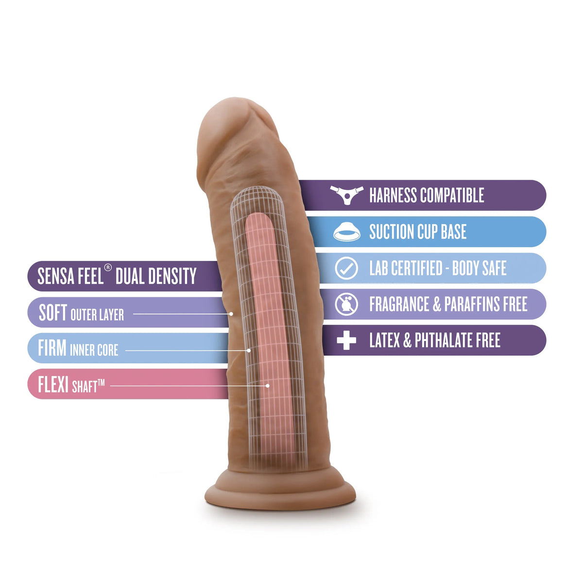 Au Naturel - 8 Inch Dildo With Suction Cup - Mocha – body-safe materials suction stimulation | Fu'Cha Exotics