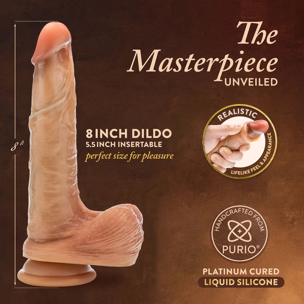 Renaissance - Davinci - 8 Inch Sliding Foreskin Dildo With Squeezable Balls - Tan – body-safe materials | Fu'Cha Exotics
