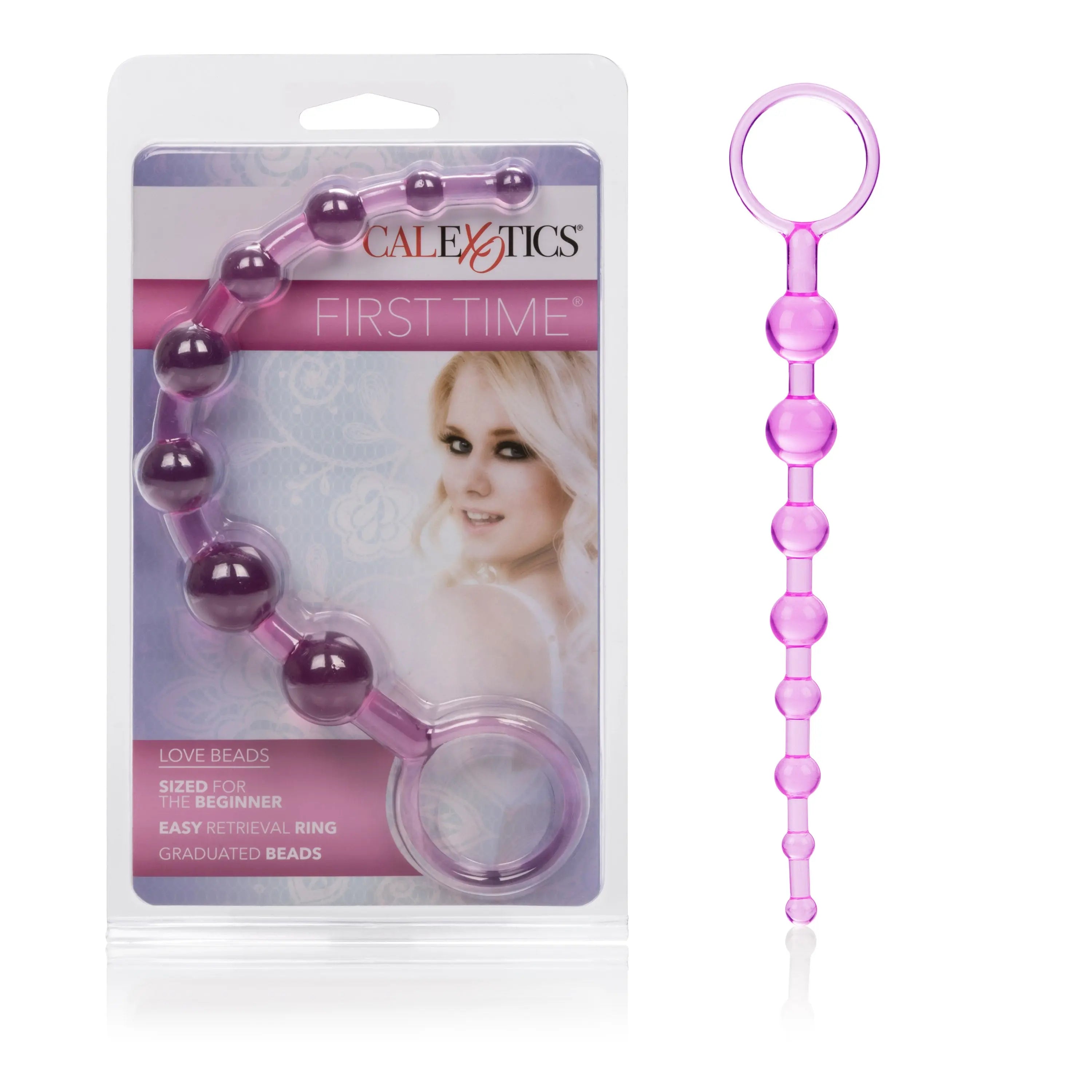 Pink beaded love ring with graduated beads and retrieval loop