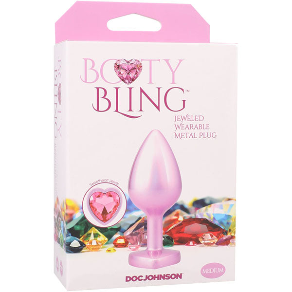 Booty Bling Metal Heart Plug - Medium - Pink
