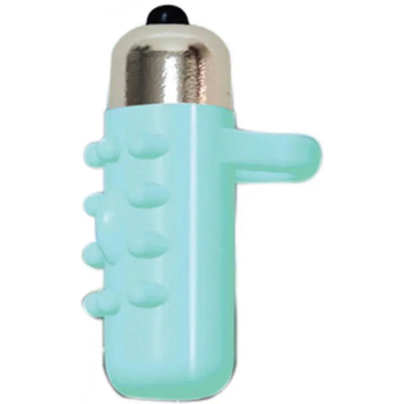 Glow-in-the-dark finger toy, light blue with silver cap and rounded bumps