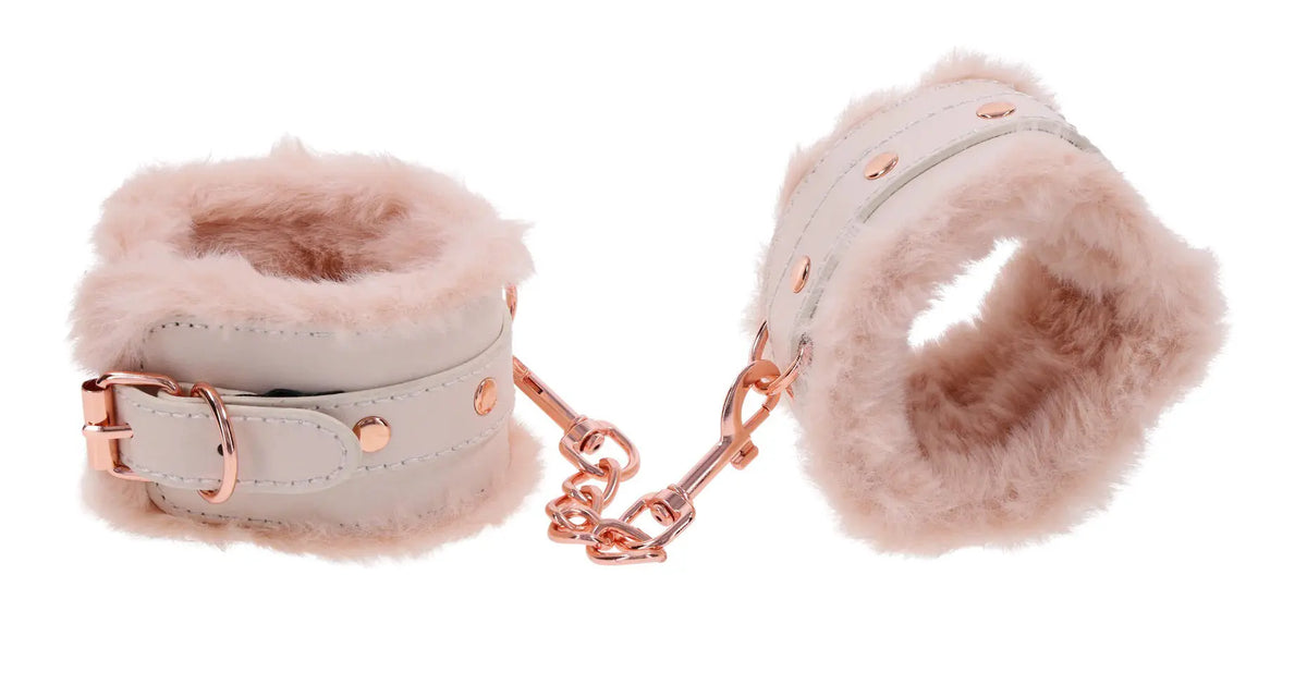 Peaches N Creame Fur Handcuffs - Pink – body-safe materials | Fu'Cha Exotics