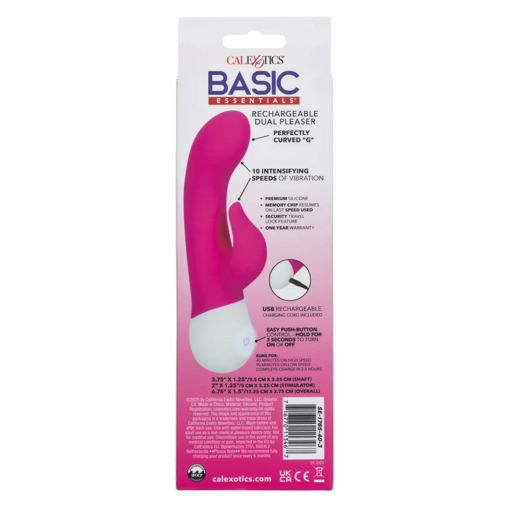 Basic Essentials Rechargeable Dual Pleaser - Pink – body-safe silicone 10 vibration modes | Fu'Cha Exotics