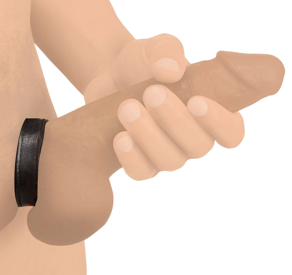 Leather and Velcro Cock Ring - Black – genuine leather adjustable intensity | Fu'Cha Exotics