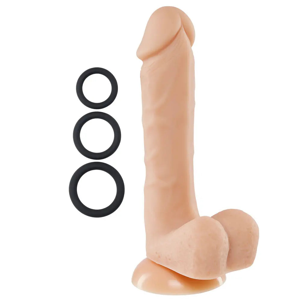 Pro Sensual Premium Silicone 8 Inch Dong With 3 Cockrings - Flesh – body-safe materials | Fu'Cha Exotics