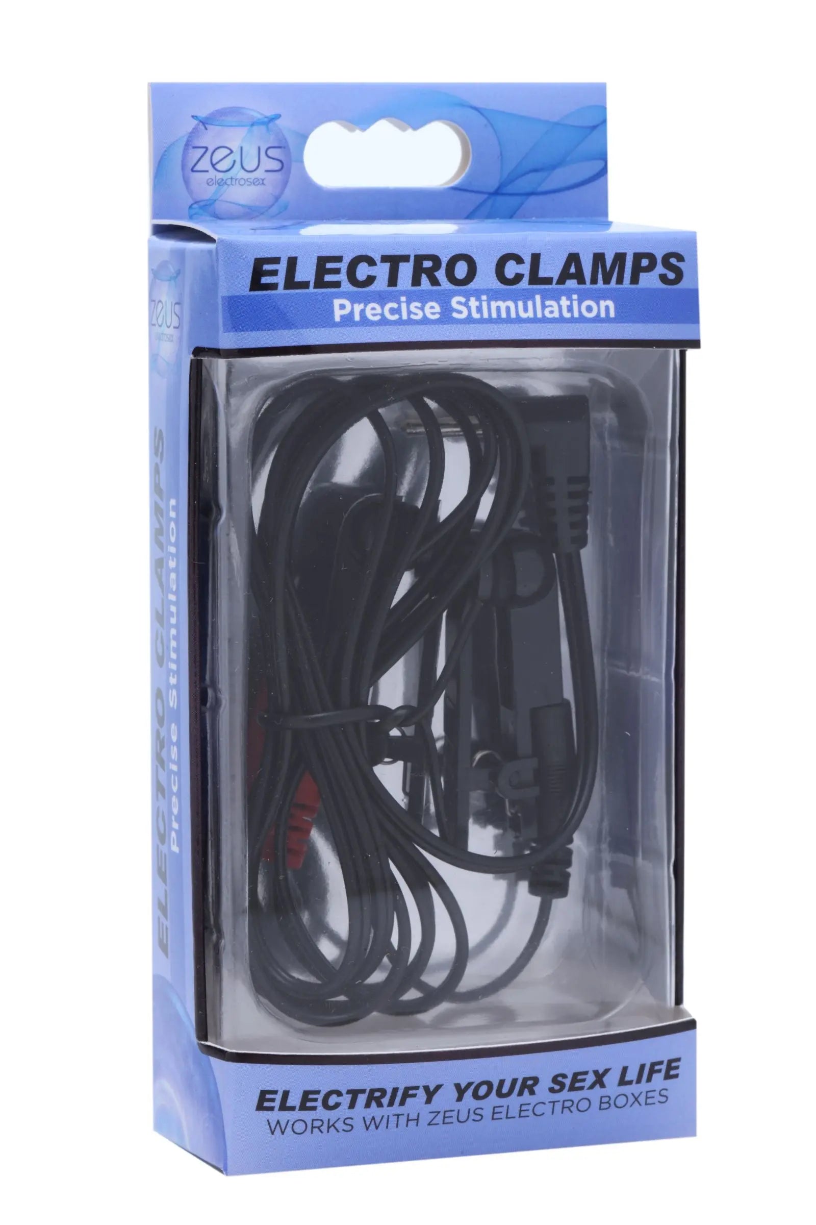 Electrosex electro clamps kit in clear blister pack with black leads and clips