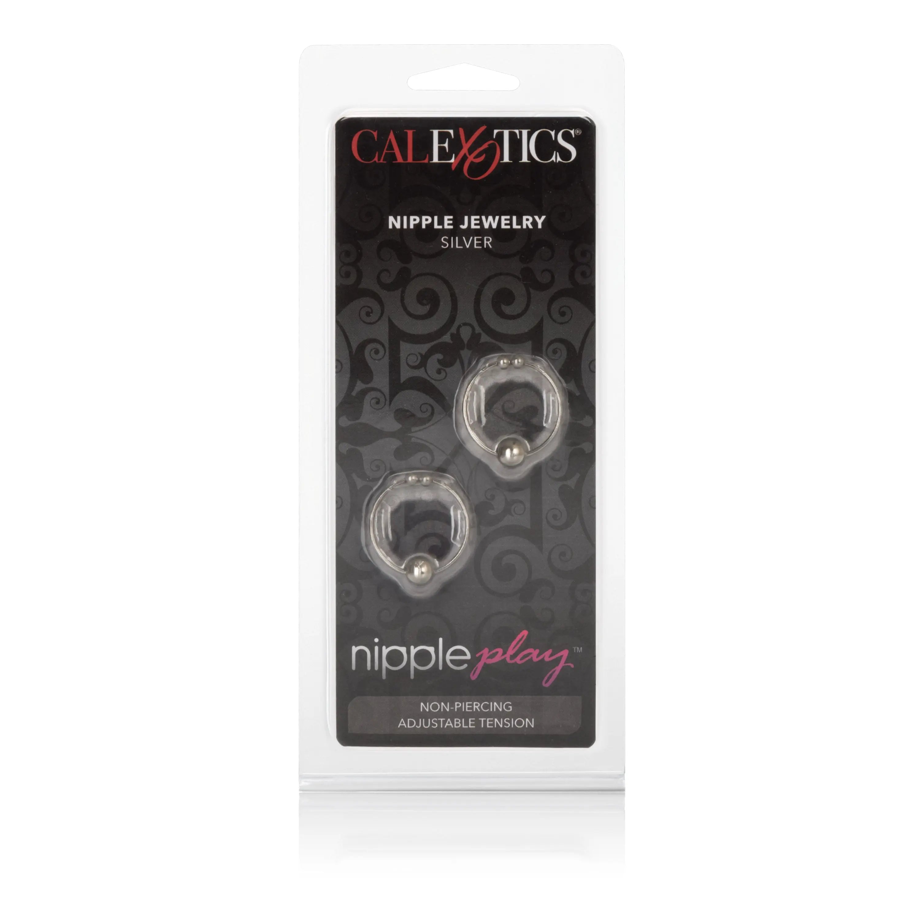 Silver nipple jewelry set with two rings, adjustable tension, non-piercing