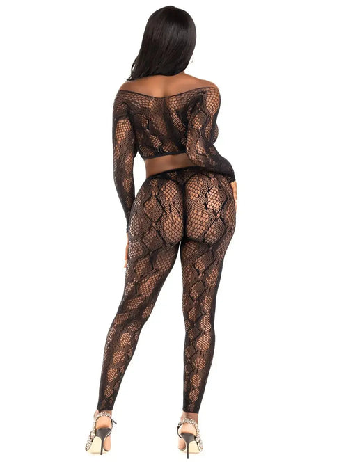 2 Pc Python Net Crop Top and Footless Tights - Os - Black – body-safe materials | Fu'Cha Exotics