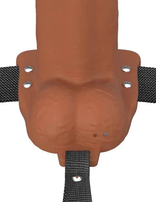 Fantasy X-Tensions Elite 8" Vibrating Hollow Silicone Strap-on - Brown – body-safe materials | Fu'Cha Exotics
