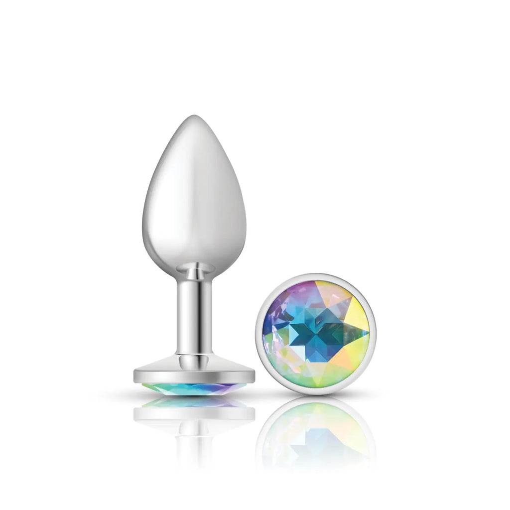Clear Iridescent Round Gem Silver Metal Plug - Sm – body-safe materials fully waterproof | Fu'Cha Exotics