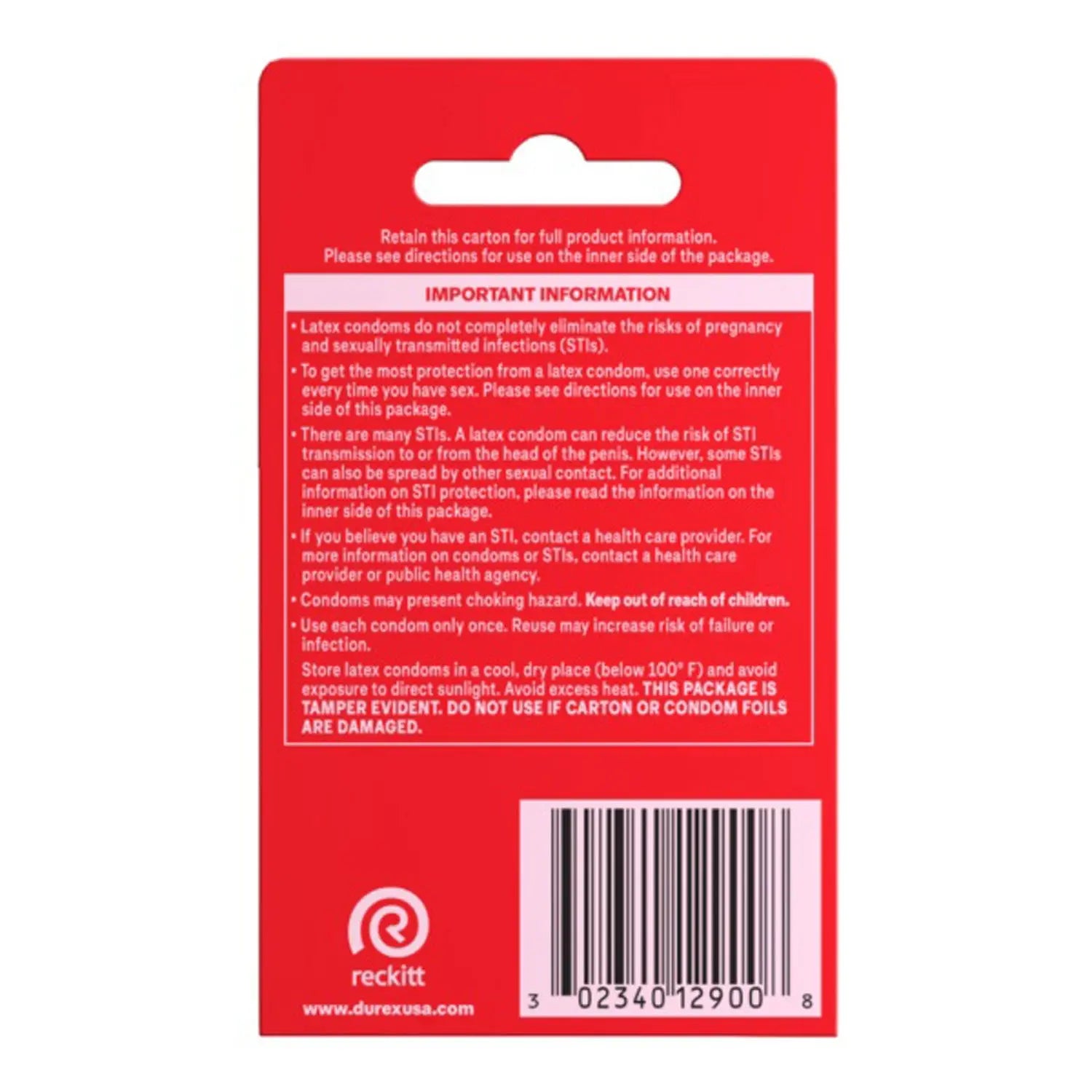 Durex Extra Sensitive 3-pack condom box back with barcode and usage label