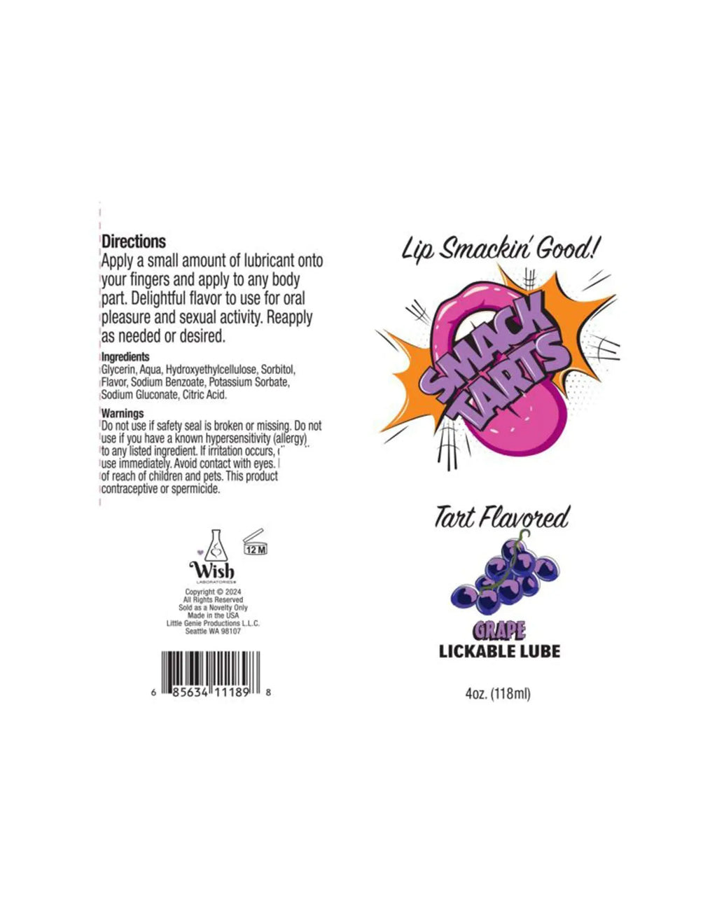 Smack Tarts 4oz Lickable Flavored Lubricant-Grape – body-safe materials | Fu'Cha Exotics