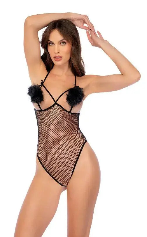 Feather Kiss Fishnet Bodysuit - Os - Black – body-safe materials | Fu'Cha Exotics
