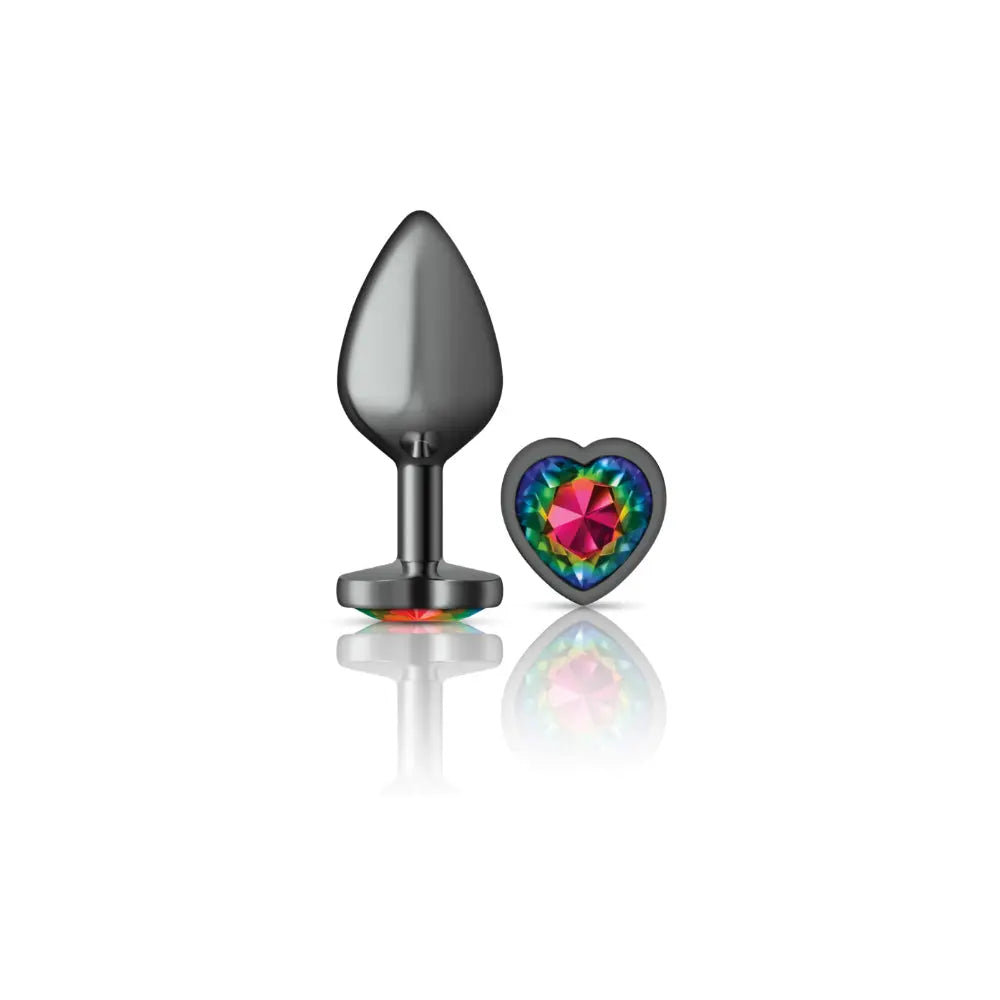 Rainbow Heart Gem Gunmetal Metal Plug - Md – body-safe materials fully waterproof | Fu'Cha Exotics