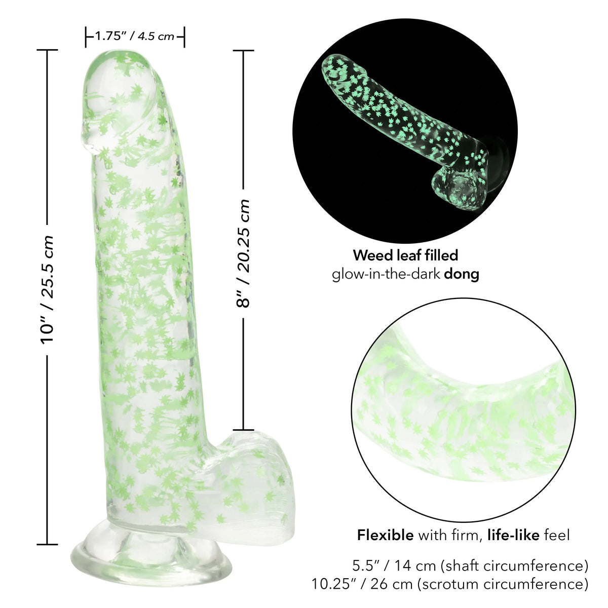Naughty Bits I Leaf Dick Glow-in-the-Dark Weed Leaf Dildo - Glow in the Dark – body-safe materials | Fu'Cha Exotics