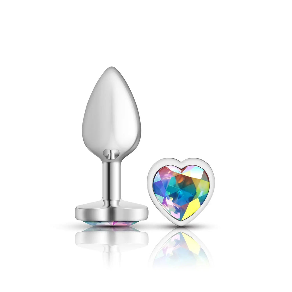 Clear Iridescent Heart Gem Silver Metal Plug - Sm – body-safe materials fully waterproof | Fu'Cha Exotics