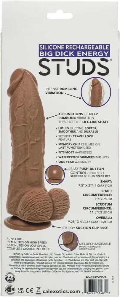 Silicone Rechargeable Big Dick Energy Studs - Brown – body-safe materials | Fu'Cha Exotics