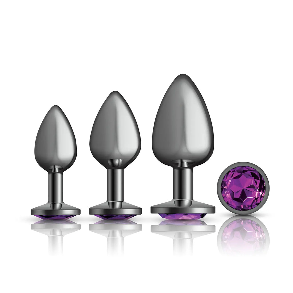 Purple Round Gem Anal Trainer Kit - Gunmetal – body-safe materials fully waterproof | Fu'Cha Exotics