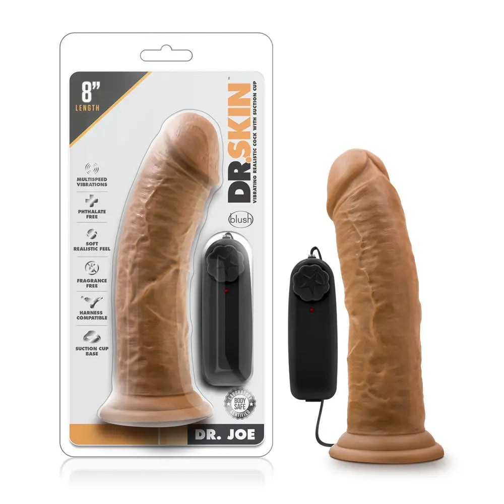 Dr. Skin - Dr. Joe - 8 Inch Vibrating Cock With Suction Cup - Mocha – body-safe materials suction stimulation | Fu'Cha Exo...