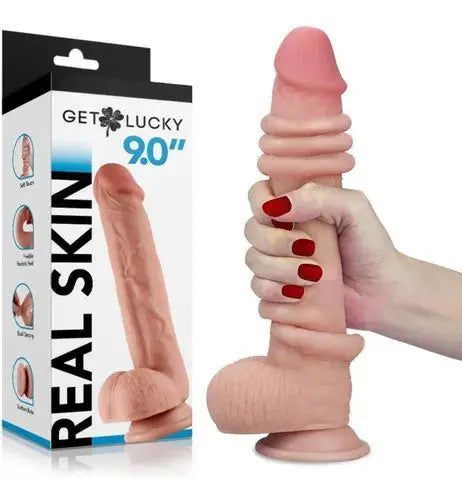 Real Skin 9" Dual Layer Dildo - Beige – body-safe materials | Fu'Cha Exotics
