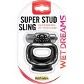 Black studded sling with cock ring and bullet insert, retail package