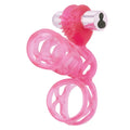 Pink stretchy cock cage with spiral rings and chrome base with black button
