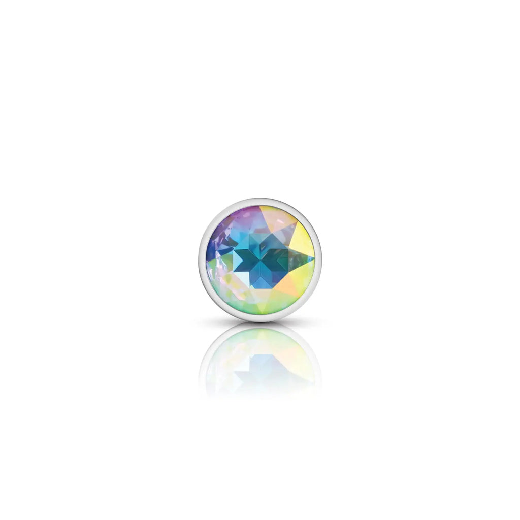 Clear Iridescent Round Gem Silver Metal Plug - Sm – body-safe materials | Fu'Cha Exotics