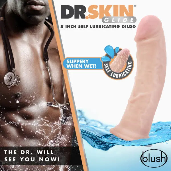 Dr. Skin Glide - 8 Inch Self Lubricating Dildo - Vanilla – body-safe materials | Fu'Cha Exotics