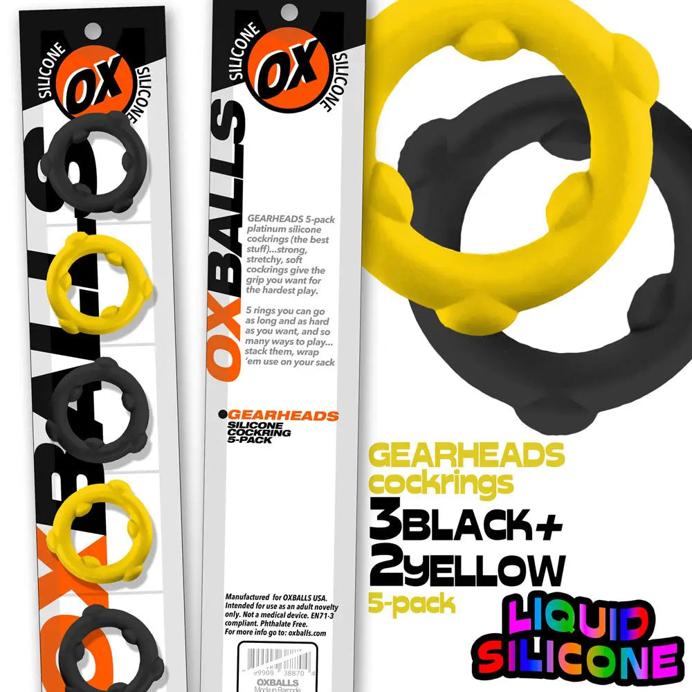 Gearheads 5 Pack Spinner Rings - Yellow Black – body-safe silicone | Fu'Cha Exotics