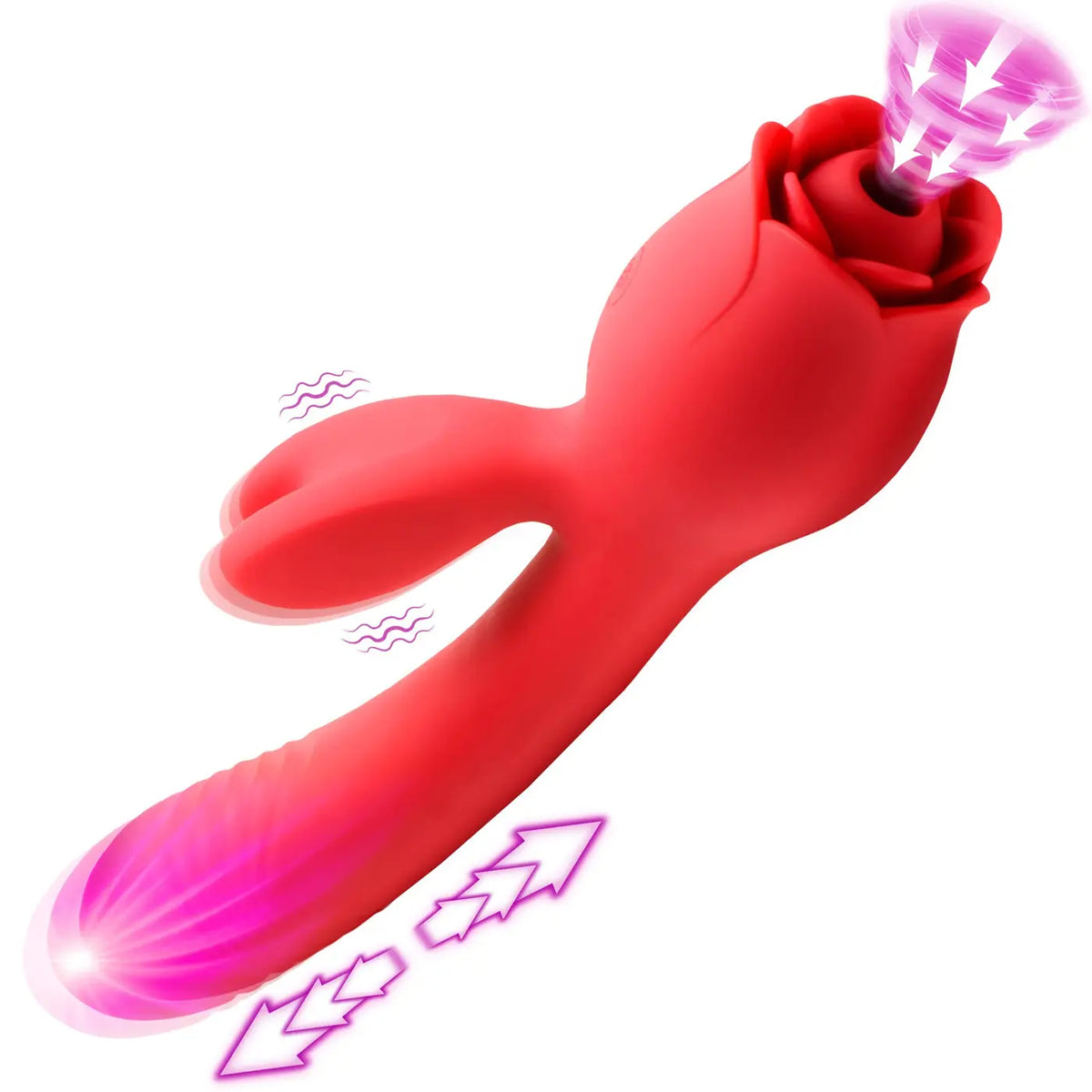 Blooming Bunny Sucking and Thrusting Silicone Rabbit Vibrator - Red – body-safe materials | Fu'Cha Exotics