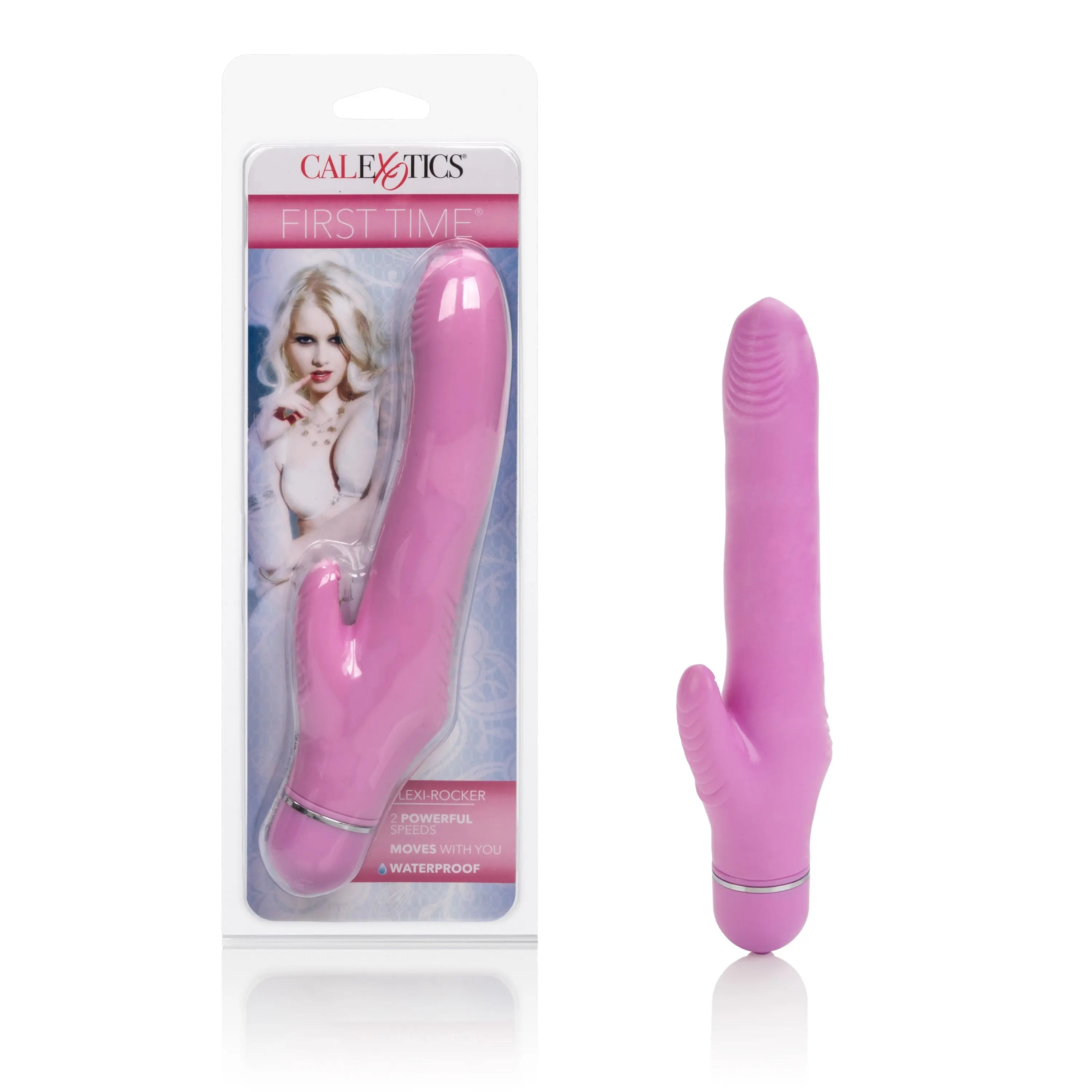Pink flexible silicone wand massager with ribbed handle and curved tip