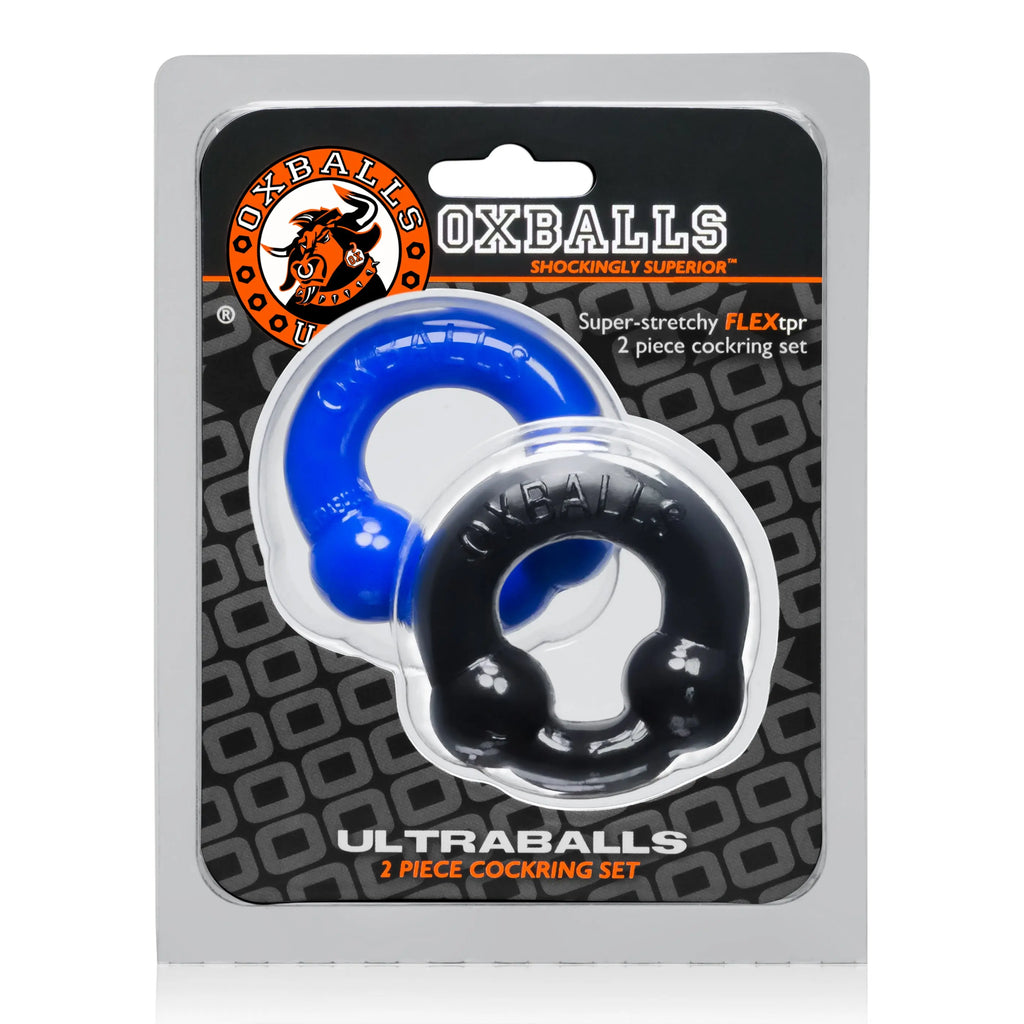 Ultraballs 2- Piece Cockring Set - Black & Police Blue – body-safe materials | Fu'Cha Exotics