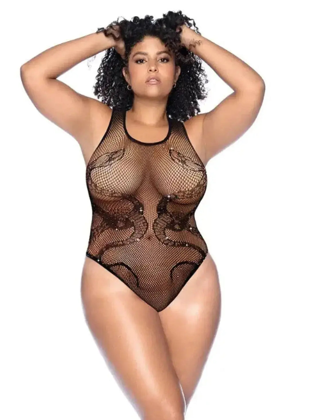 Snake Fishnet Rhinestone Bodysuit - Curve Os - Black – body-safe materials | Fu'Cha Exotics