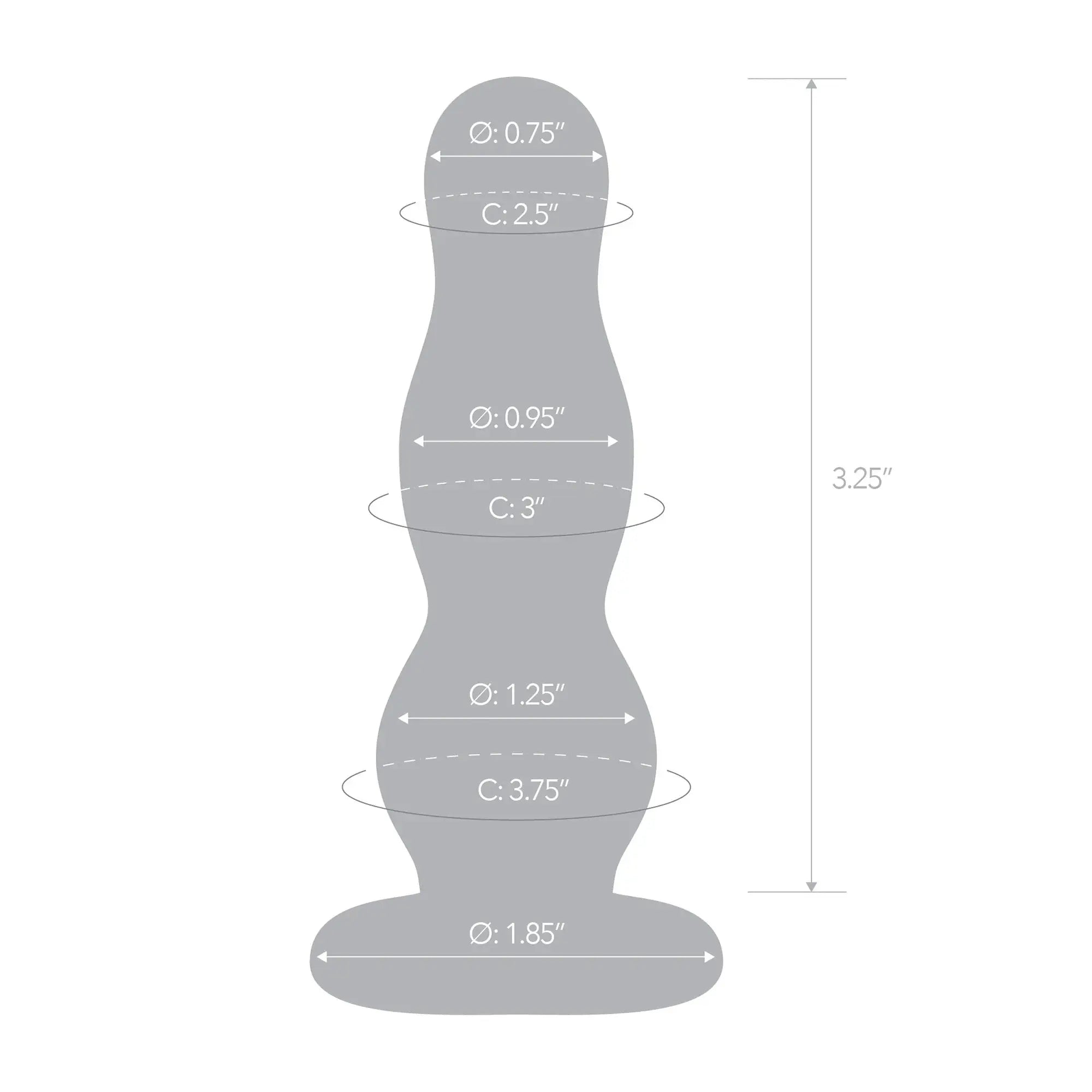 Clear glass butt plug with curved tapered shaft and rounded base