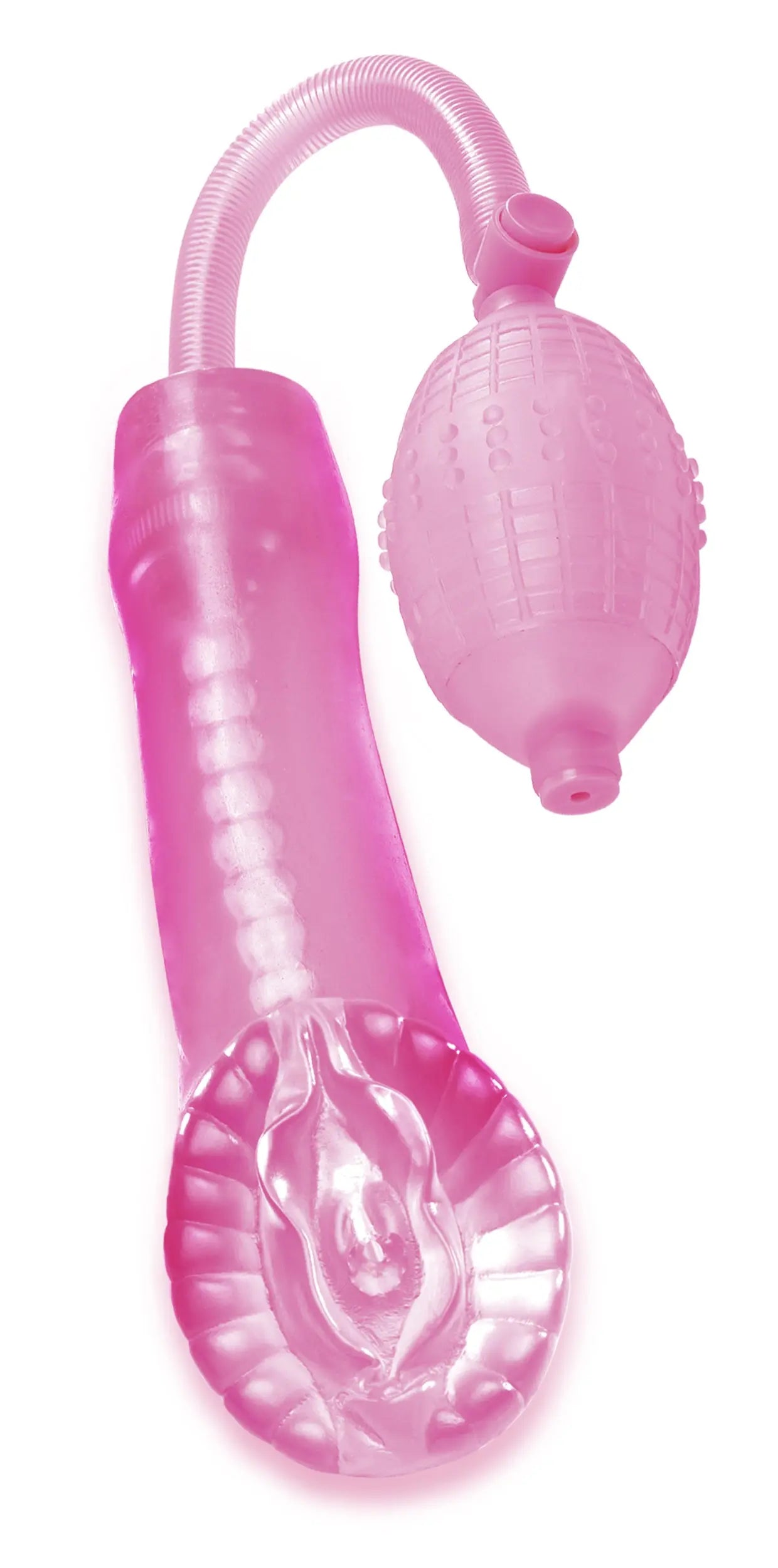 Pipedream cyber snatch pump in bright pink, with suction bulb and strap handle
