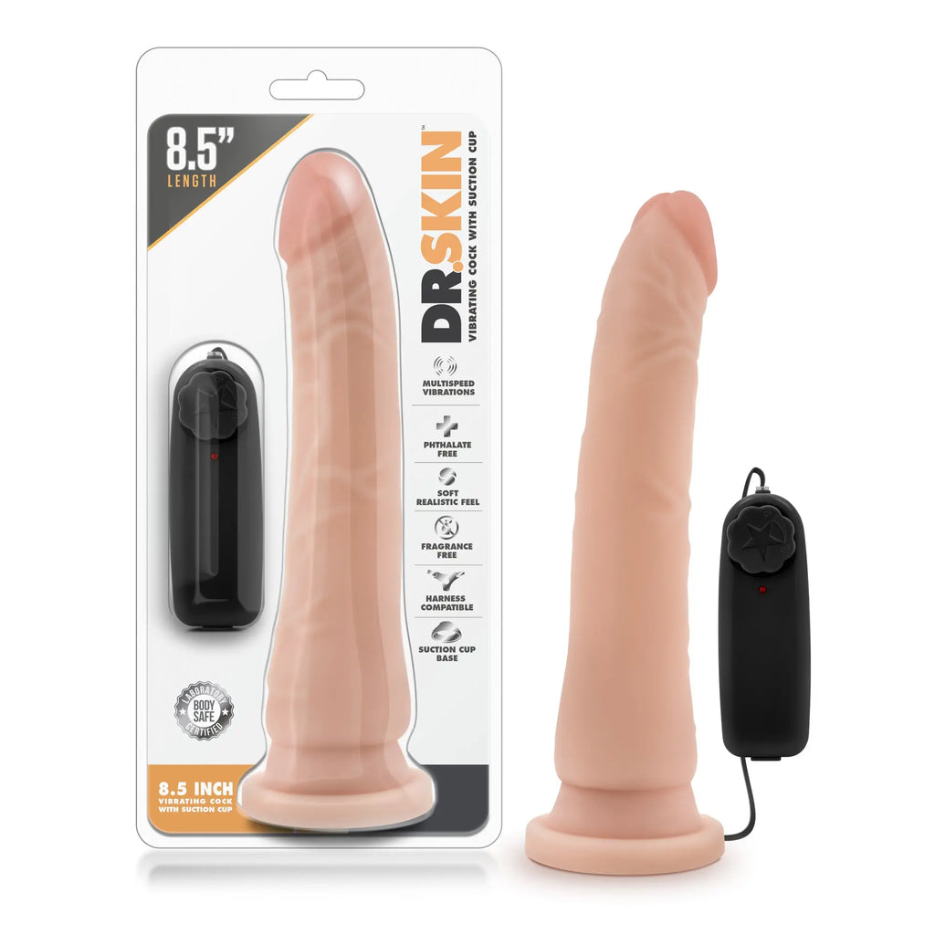 Dr. Skin - 8.5 Inch Vibrating Realistic Cock With Suction Cup - Vanilla – body-safe materials suction stimulation | Fu'Cha...