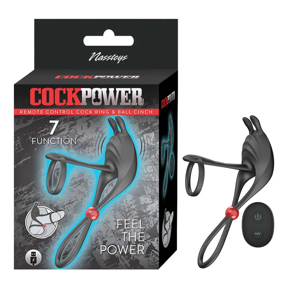 Cockpower Remote Control Cockring and Ball Cinch - Black – body-safe silicone 7 vibration modes | Fu'Cha Exotics