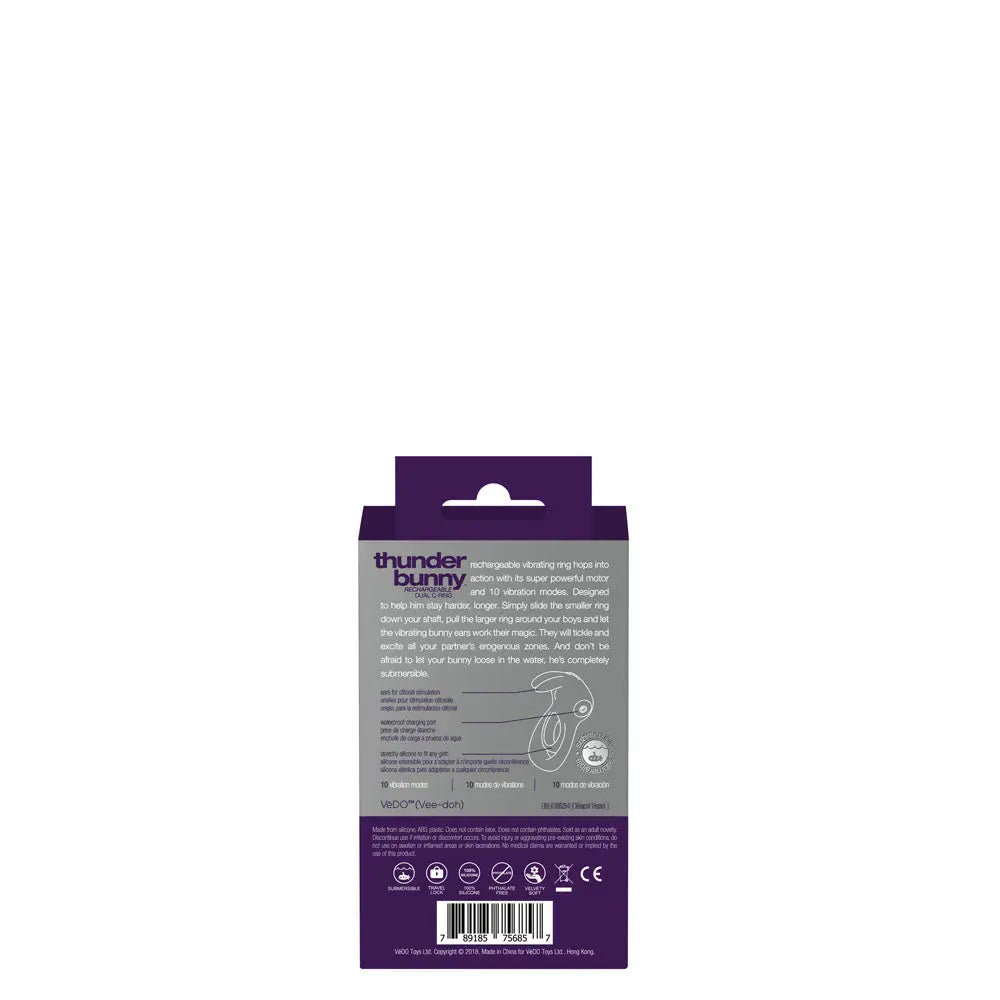 Thunder Bunny Rechargeable Dual Ring - Perfectly Purple – body-safe materials USB-rechargeable | Fu'Cha Exotics