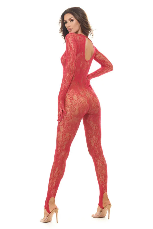 Split Up Lace Bodystocking - Red - Os – body-safe materials | Fu'Cha Exotics