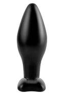 Medium black silicone anal plug with tapered tip and rounded flared base