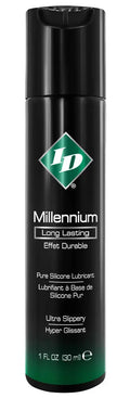 Silicone lubricant bottle, black with green label, 1 fl oz