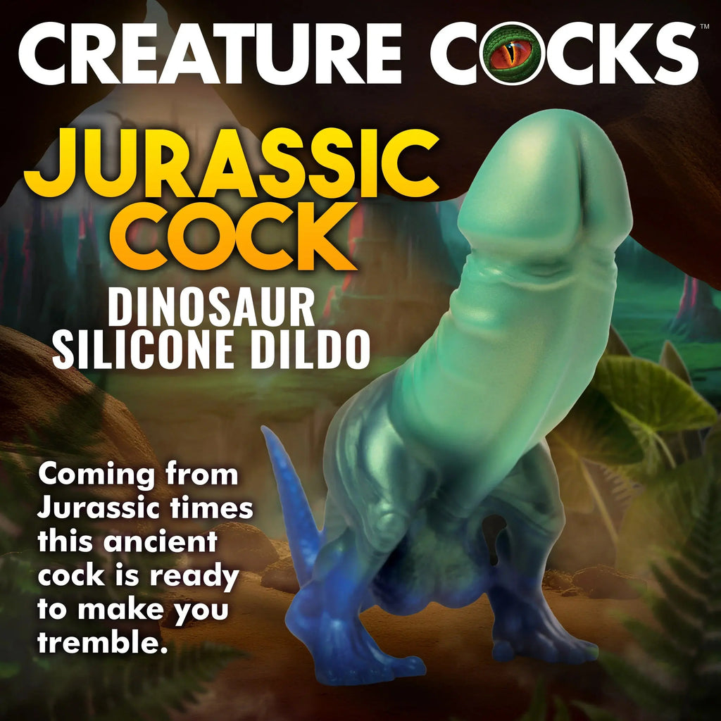 Jurassic Cock Dinosaur Silicone Dildo - Green/blue – body-safe materials | Fu'Cha Exotics